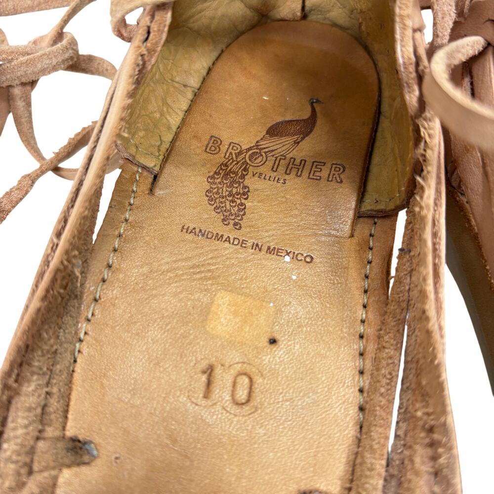 Brother Vellies Huarache Sandals - Tan Woven Leather Lace Up - Women's Size 10 - Picture 8 of 9